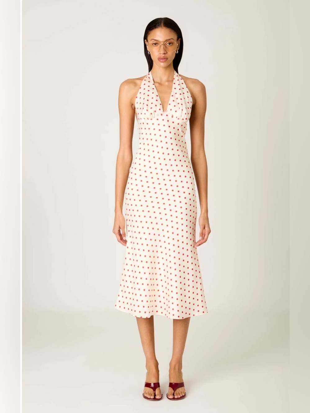 NIA The Brea Polka Dot Satin Halter Dress Size Large NWOT